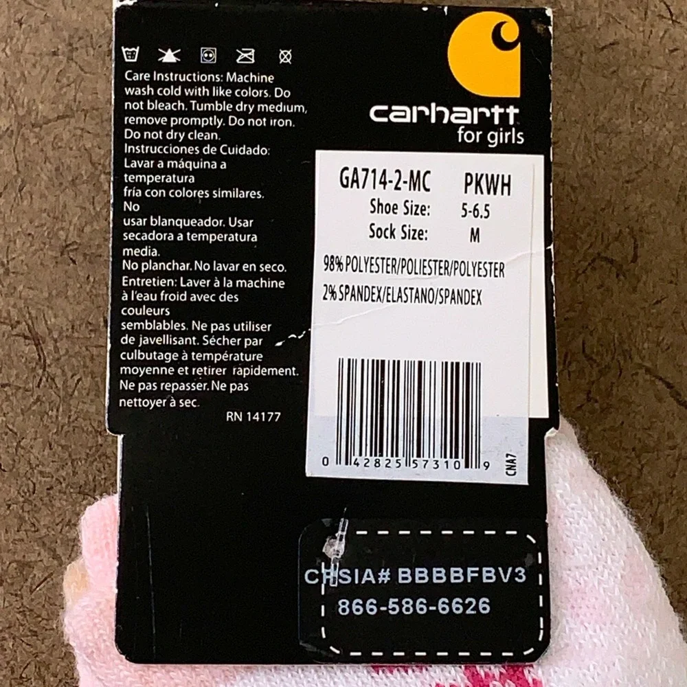 Carhartt Toddler Girls Size 18-36 Months Pink Printed Crew Socks 2 Pairs NWT